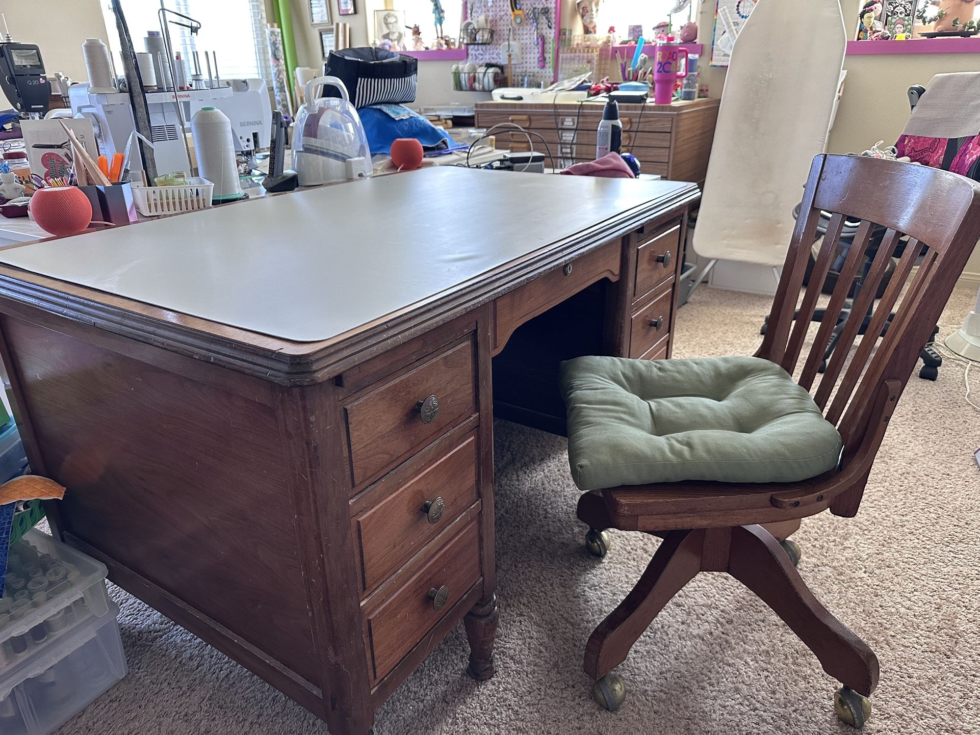 Antique Oak Bankers Desk