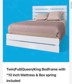 White Wood Bed Frame with Slatted Headboard