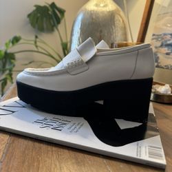 Luxury Brand MAJE $595 Handmade In Spain New White Black Platform Leather Loafers Size 36 5 5.5 6 Free People Anthropologie Gucci YSL