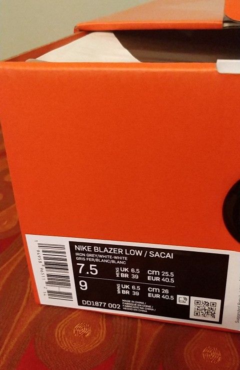 Nike Sacai Blazer Low Iron Grey Size 7.5