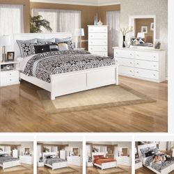 Bostwick Shoals White Panel Bedroom Set ( Queen, king, twin, full bedroom set - bed frame- tall dresser, nightstand and chest, mattress options