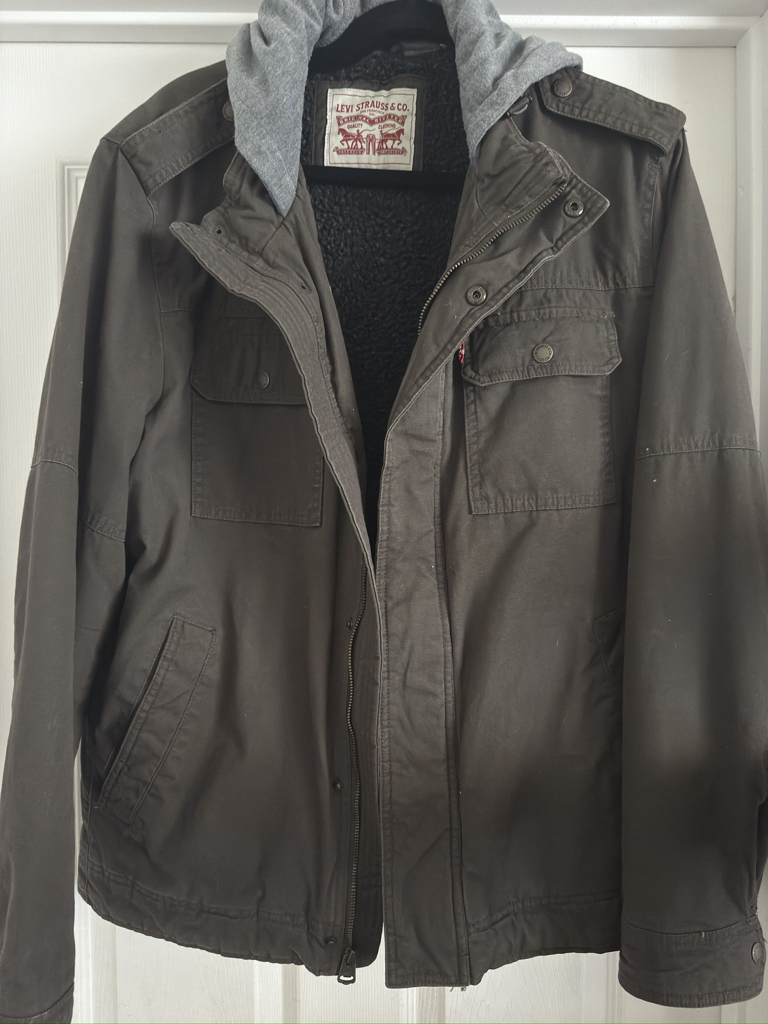Mens Levis Sherpa Lined Hooded Jacket Olive