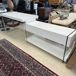Modern El Dorado Shiny White Console with drawers & Desk