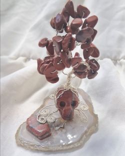 Red Jasper Crystal Chip Wire Tree with Skull