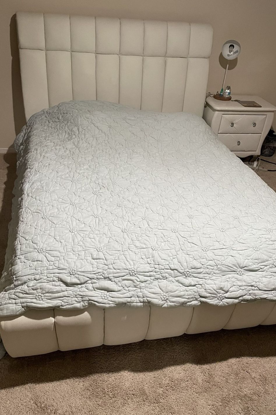 Queen Bed With Matress, One Night Stand, And A Drawer