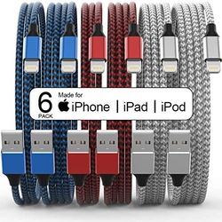 6Pack 3/3/6/6/6/10 FT iPhone Charger Nylon Braided Fast Charging Lightning Cable Compatible  （X002UK6XGJ ）