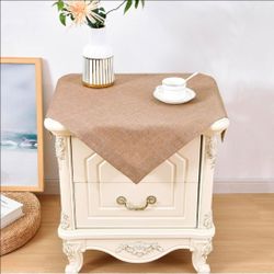 Wolkemer 2 Pack Faux Linen Small Square Tablecloth Heavy Duty Fabric Nightstand Table Cloths 24 x 24 Inch Flaxen Farmhouse Rustic End Table Cover for 