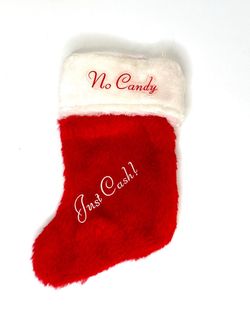 Vintage Classic Christmas Stocking Labeled “No Candy, Just Cash!”
