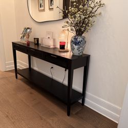 Sleek Modern Console Table with Brass Accents & Storage