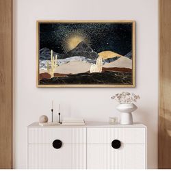 Canvas Print Wall Art Set Golden Marble Mountain Sun 