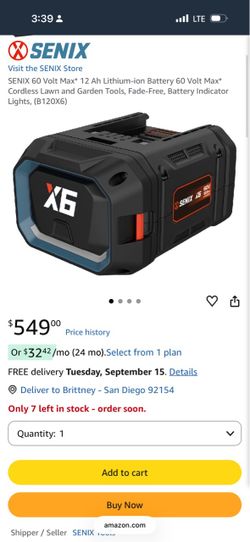 SENIX 60V Max 12Ah Lithium-Ion Battery B120X6