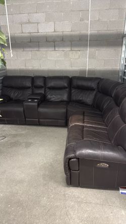 Brown Leather Reclining sectional couch