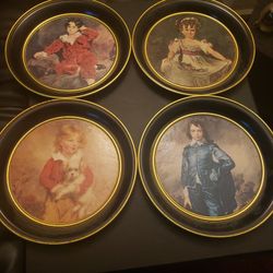 4 Vintage Fabcraft Famous Paintings TIN PLATES/8.5" Diameter