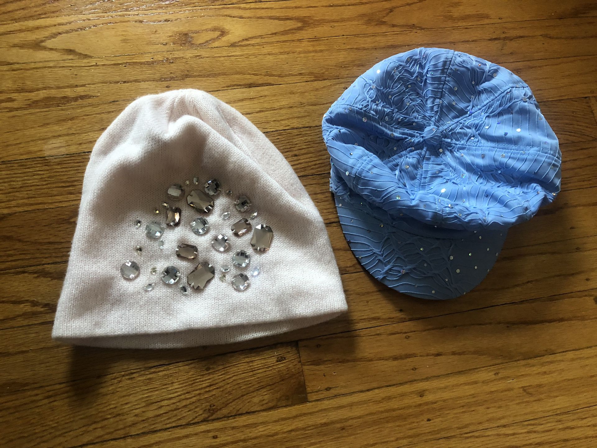 Pink beanie and Powder blue sparkle castro hat!