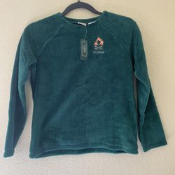 New L.L. Bean Kids Hi Pile Fleece Sweater Size 10-12 Color Emerald Green
