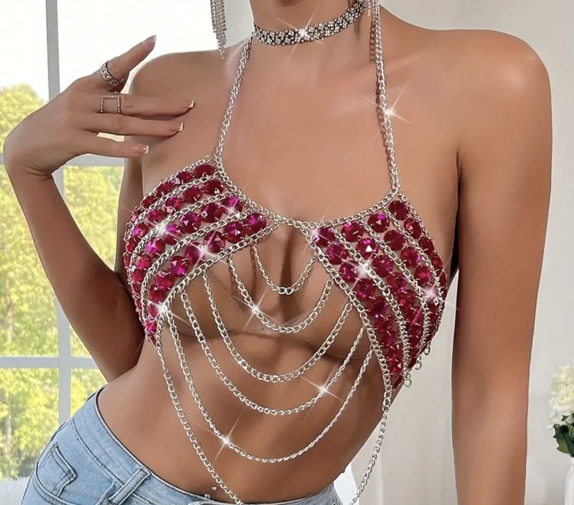 Glitter Acrylic Fringe Hollow Out Cami/Bra /top 