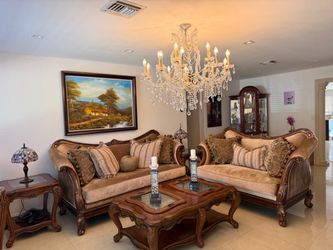 Elegant Victorian-Style Living Room Set – Sofa, Loveseat, Coffee Table & End Tables