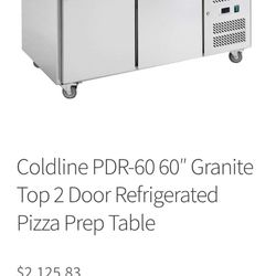 REFRIGERATED PIZZA PREP TABLE.\NWITH GRANITE TOP