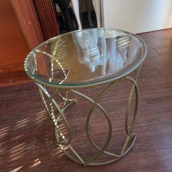 Round Glass Top Gold Metal Side Table