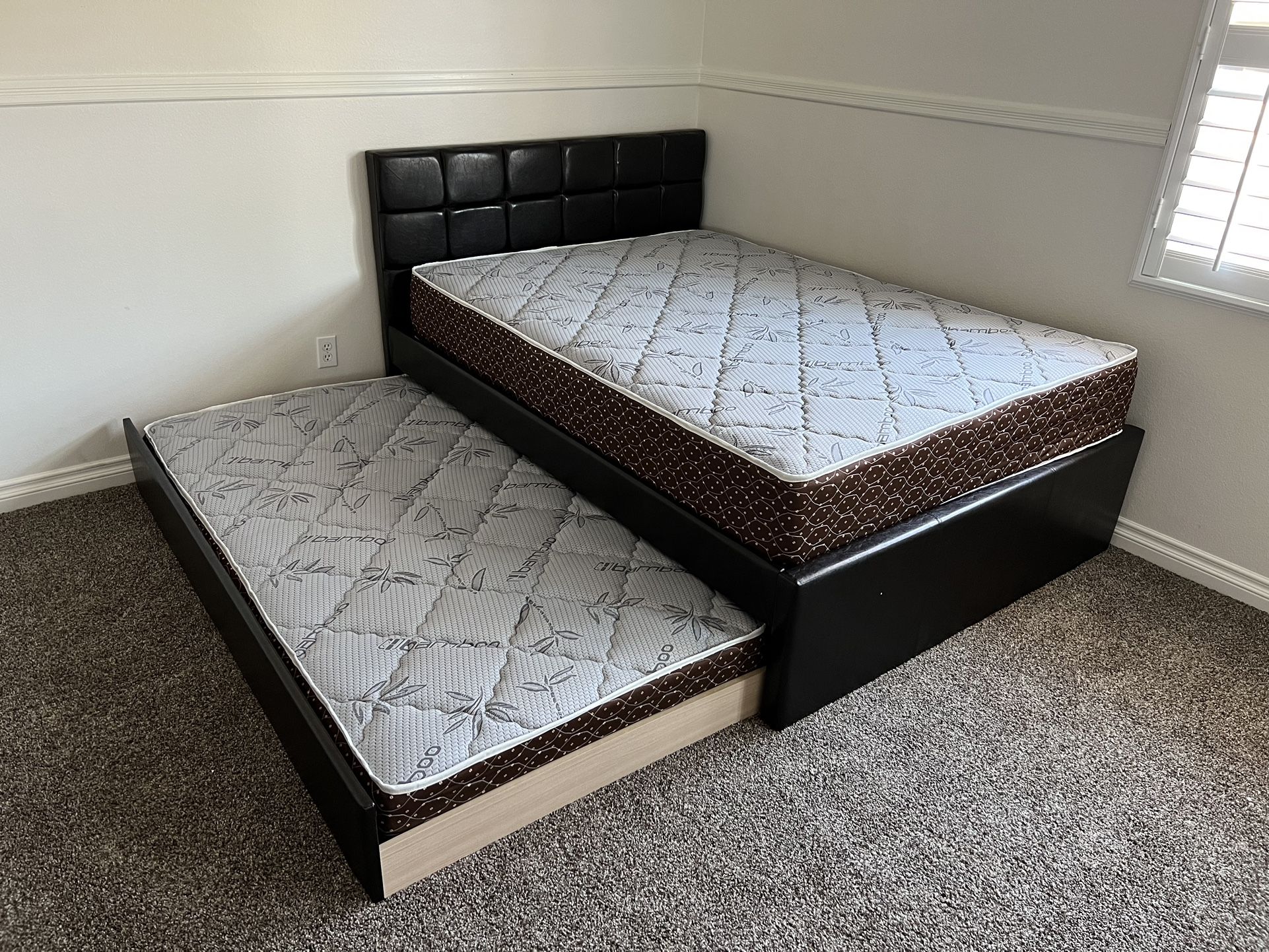 Full Over Twin Trundle Bed With Bamboo Mattresses Only