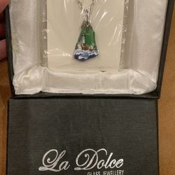 Beautiful Hand Painted Glass Art Necklace