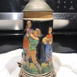 Vintage Musical Box Original German Beer Stein Ceramic Pewter Lid