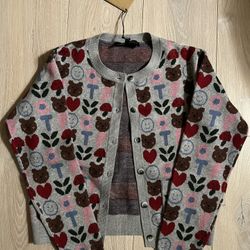 Cross Stitch Bear Cardigan