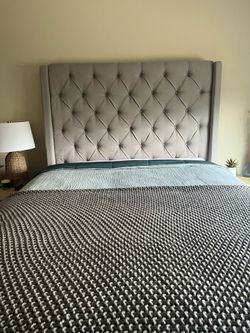 Queen bed - grey headboard