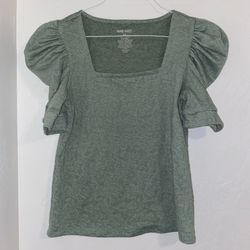 Nine West Women's Blouse Green Neckline Puff Sleeve size extra small