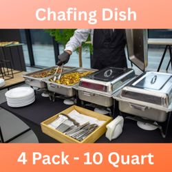 Stainless Steel Chafing Dish Buffet Set, 4 Pack, 10 Quarts Each