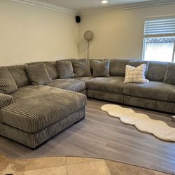 Brand New Elegant Modular Ashley Lindyn Fog Corduroy Sectional Set 