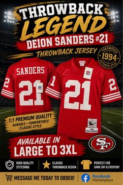 Deion Sanders #21 SF 49ers Throwback Jersey