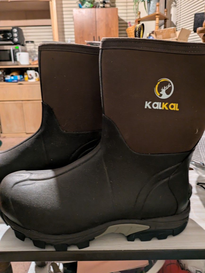 Kalkal Rubber Rain Boots Mens Mid Calf. Sz. 12 New 