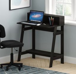 Black Wood Student Desk with Hutch and Shelf