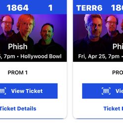 Phish 4/25 Hollywood Bowl Terrace Tix(2)