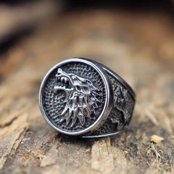 Personality Silver Dire Wolf Ring