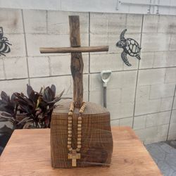 Handmade Rustic Cross With  Rosary