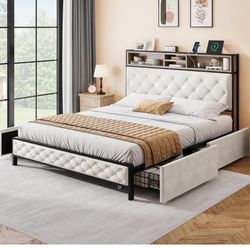 Queen Bed frame storage and mattress