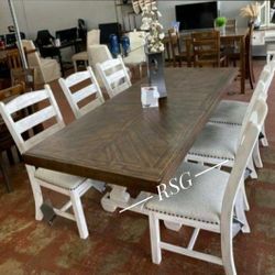 Solid Wood Table With 6 Chairs Dining Set 💛No Needed Credit Check 💛 $39 Down Payment with Financing2028
