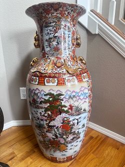 Vintage Japanese Satsuma Floor Vase Gold Gilt Floral and Birds  36"H with matching Egg