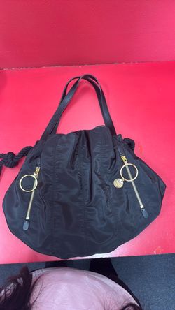 Black Nylon Tote Bag with Gold Hardware