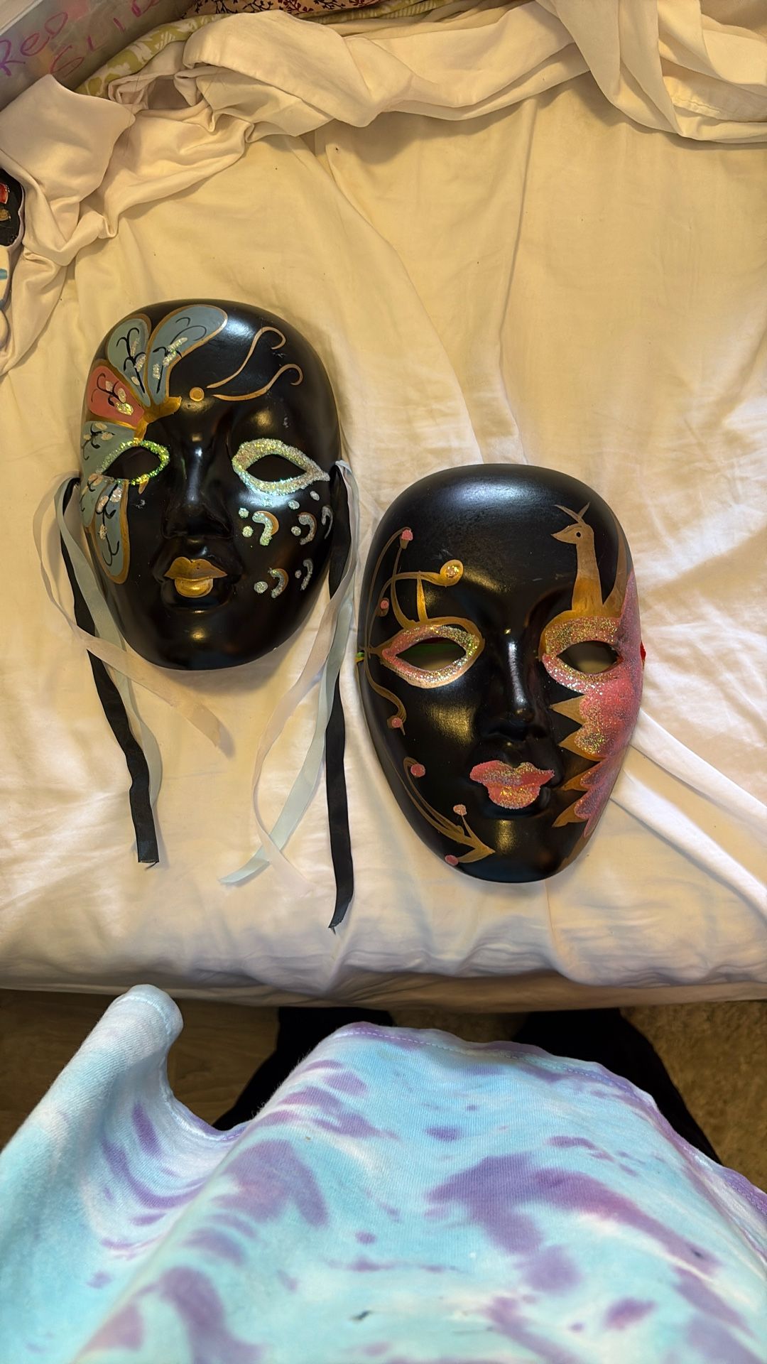 Two HANDPAINTED Mardi Gras Porcelain Masks