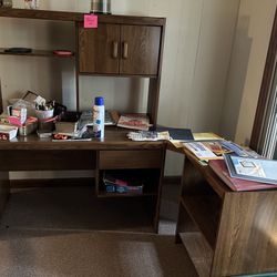 Wooden Desk With Side Table 