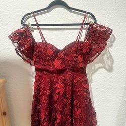 Wine Red Vintage Floral Mini Dress