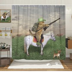 Adorable funny cat cowboy on horse ranch dog shower curtain 69x75