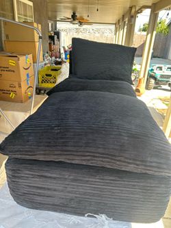 Black Corduroy Chaise Lounge Chair