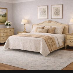 French Provincial 5-Piece Bedroom Set – Cream & Antique Gold – Solid, Classic Style