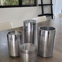 Vera Wang Pillar Candle Holder/Canisters Set of 4 Polished Chrome