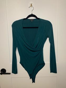 Timing Teal Long Sleeve Wrap Bodysuit elegant Green