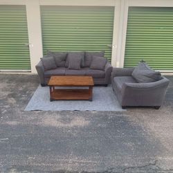 Gray Sofa And Chair Set With Table For Sale